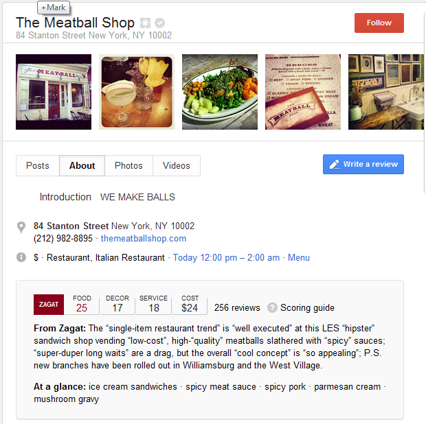 Google Plus Local Business Page Example