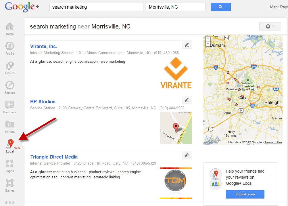 Google Plus Local Search