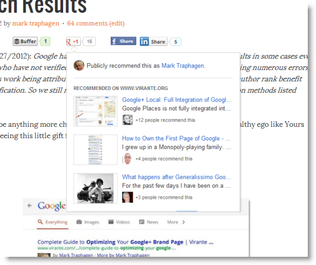 Google+ +1 Button Recommendations Popup