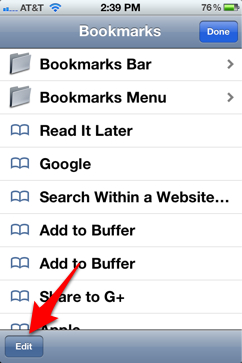 Safari for iPhone bookmarks button