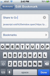 Safari for iPhone edit bookmark screen
