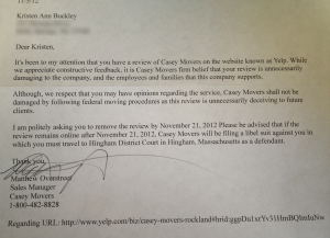 Casey Movers threaten libel lawsuit