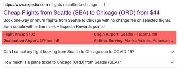 [Cheap flights] query triggers this HTML table snippet