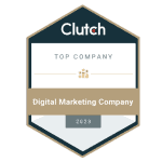 Clutch Awards for top digital marketing company, looks like an envelop with the year 2023