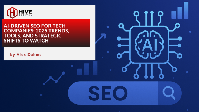 SEO and AI computer chip on blue background