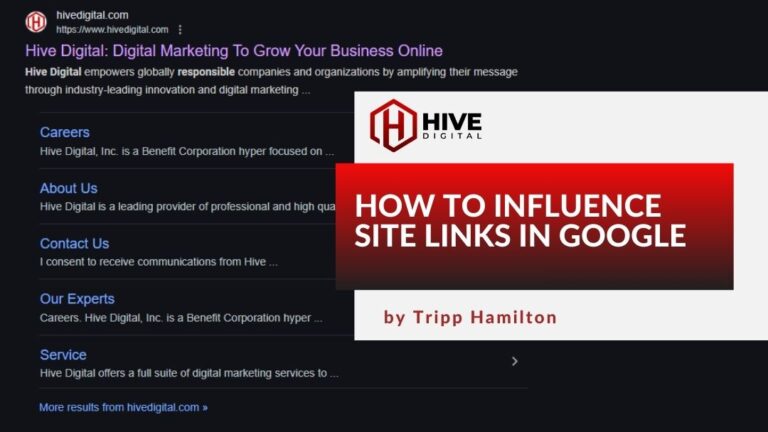example of sitelinks for Hive Digital branded search results