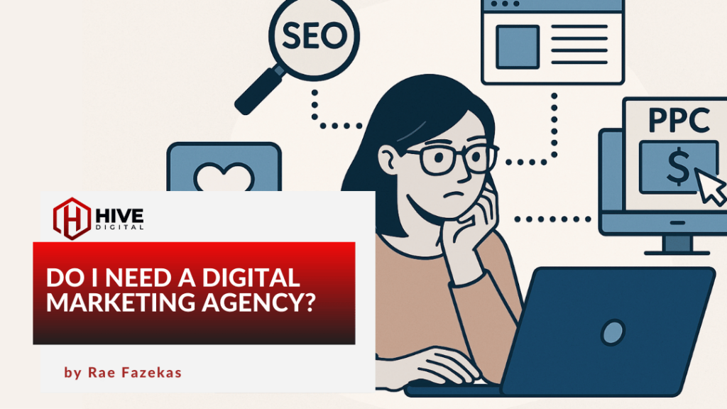 Woman at laptop deciding to choose a digital marketing agency