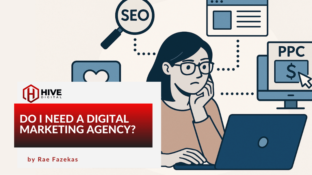 Woman at laptop deciding to choose a digital marketing agency