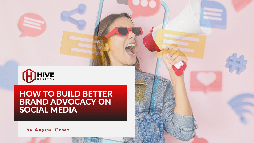 Woman on a megaphone screaming at social media icons