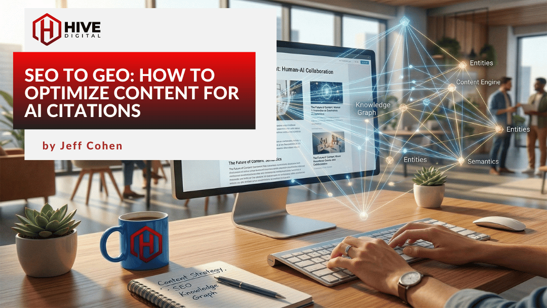 Writing a blog article on a computer with 3-D representation of entity graph