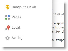 Google Plus navigation menu