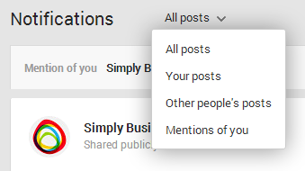 Google Plus Page notifications filters