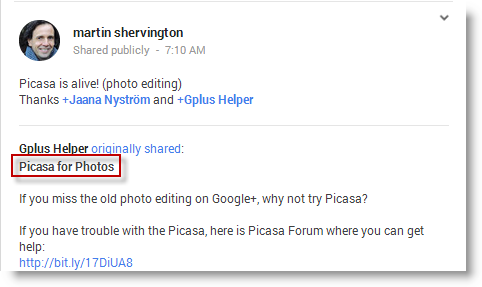 Google Plus reshare post example