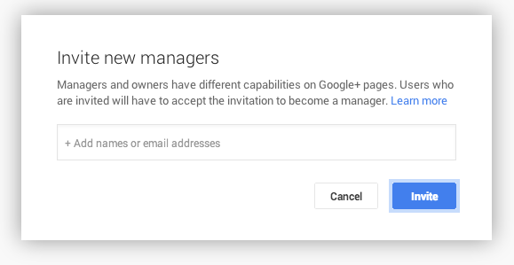 Invite new Google Plus Page managers