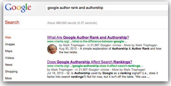 Google Authorship rich snippet search result