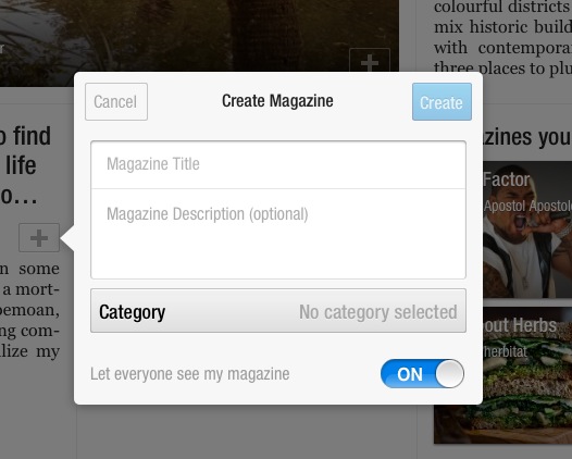 Flipboard create magazine box