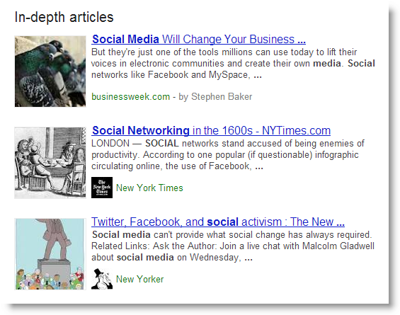 Google In Depth Articles Search Results for Social Media