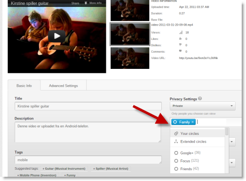 Share YouTube video to Google Plus Circles