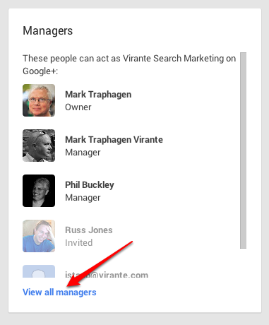 Google Plus Page manager box