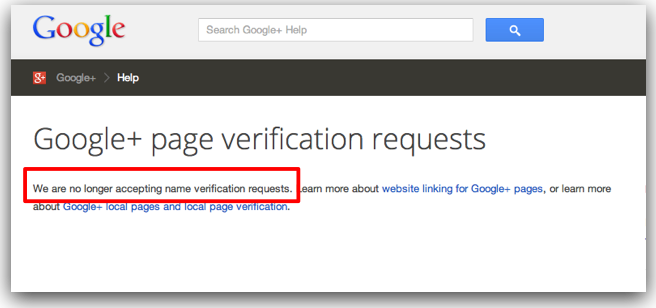 Google Plus Page verification request form