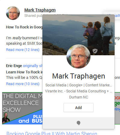 Google Plus hovercard